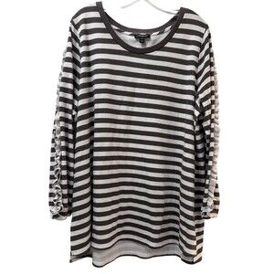 Lane Bryant Sweatshirt Womens Size 22/24 Gray White Striped Ruffle Seam Sleeves
